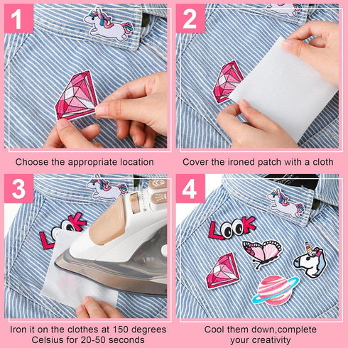 MTLEE 40 Pcs Pink Iron on Patches Embroidered Cute Applique Patches Appliques Pretty Preppy Unicorn Assorted Styles Cowgirl DIY Sew for Clothes Ja...