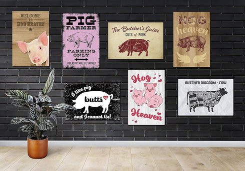 Pig Sign For Home Wall Decor | Metal Signs 12 x 8 in. Three Little Pigs Hog Heaven...