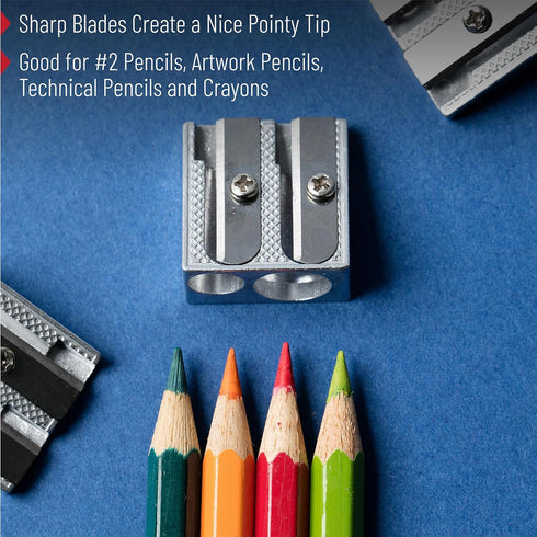Mr. Pen- Handheld Metal Pencil Sharpener with 2 Holes, Pack of 12, Silver, Colored Pencil Sharpener, Pencil Sharpeners Handheld Pencil Sharpener M...