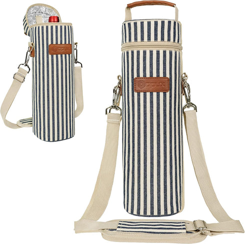 opux Wine Bag Single Bottle Carrier Tote, Insulated Wine Cooler Bag for Travel Picnic Beach with Shoulder Strap, Thermal One Bottle Holder Carryin...