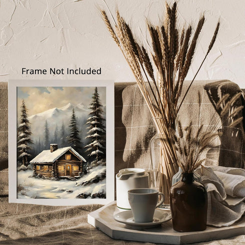 Posterizer 1 pcs-old farm house in snowy winter nature-in oil painting style-17-Landscape & Nature Art-Living Room Bedroom Decor- unframed wall ar...