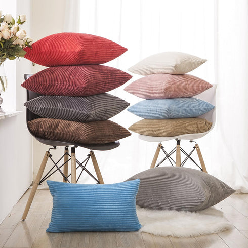 Home Brilliant Grey Pillow Covers 18 x 18 Set of 2 Soft Decorative Striped Corduroy Velvet Square Throw Pillow Cover for Sofa Couch, 18x18 inch, D...