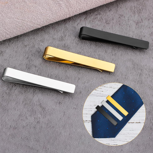 3Pcs Black Silver Gold Classic Tie Clips, Stainless Steel Necktie Tie Bar Pinch Suitable for Men Wedding Anniversary Business Father's Day Gifts...