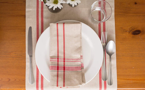 DII French Stripe Dining Table Collection Farmhouse Style Table Runner, 14x108 Inches, Taupe/Red...