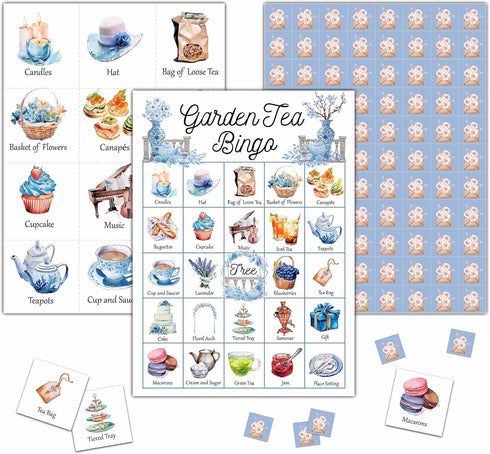 Garden Tea Bingo Game - Tea Party Bingo Card - 24 Players Bingo Game Set Indoor Outdoor Activities - Tea Party, Bridal Shower, Birthday Party Favo...