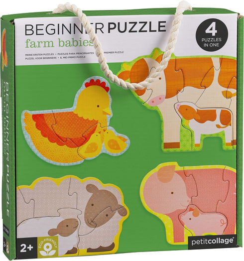 Petit Collage Beginner Puzzle for Kids, Farm Babies – Includes 4 Mini Puzzles (3-5 Pieces Each) – Cute Animal Puzzles for Ages 2+ – Makes a Great ...