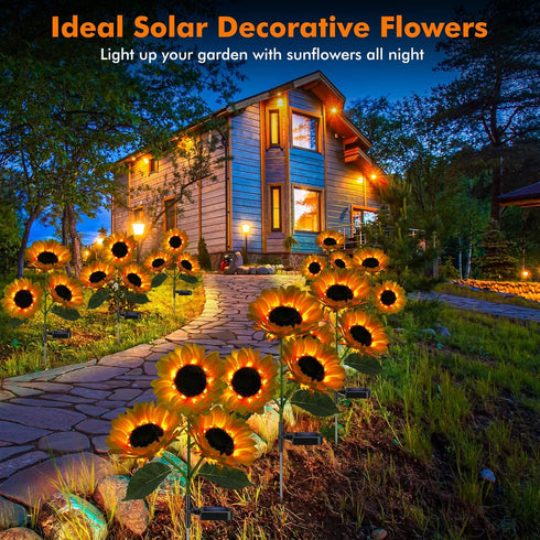 Solar Sunflower Lights, 800mA Solar Garden Light with Real Looking Flowers Outdoor Waterproof Solar Stake Lights for Back Yard, Flower Bed, Pathwa...