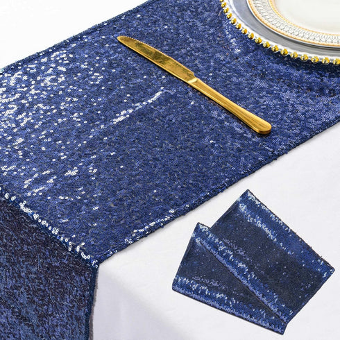 ShinyBeauty 2 Pack Navy Blue Sequin Table Runners | 12in x 108in Elegant Dining Table Runner | Perfect for Round Tables | Fall & Christmas Theme |...