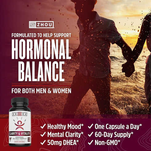 Zhou Clarity and Vitality (formerly DHEA) 50 mg, Hormonal Balance Formula for Women & Men, Healthy Aging, Non-GMO, Vegan, Gluten Free, 60 Capsules...