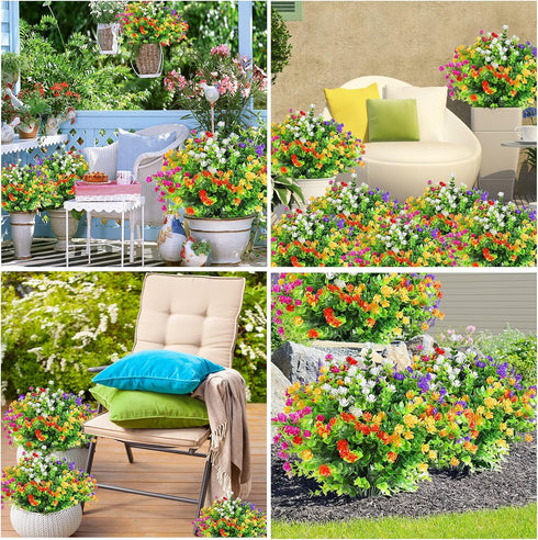 12 Bundle Artificial Flowers for Outdoor UV Resistant Plants, Fall Faux Flowers Bulk Fake Flowers for Indoor Porch Vase Pots Greener Shrubs Hangin...