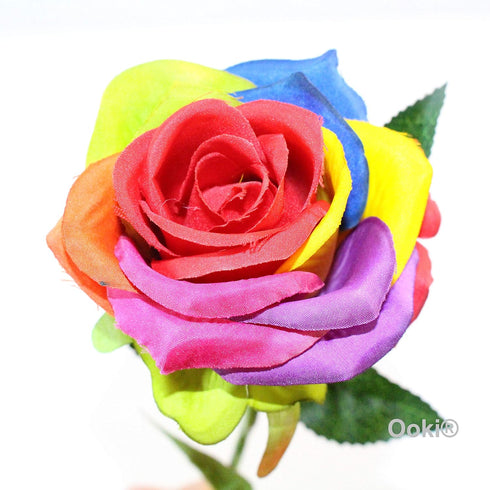 Ooki 12 Long Stem Artificial Silk Rainbow Rose Flower Bush Bouquet for DIY Any Arrangement Home Decor Wedding Party Celebration...
