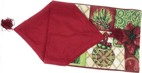 Tache Home Fashion Christmas Green Red Decorative Tapestry Holiday Tidings Poinsettia Table Runners with Tassels, 13 x 90...