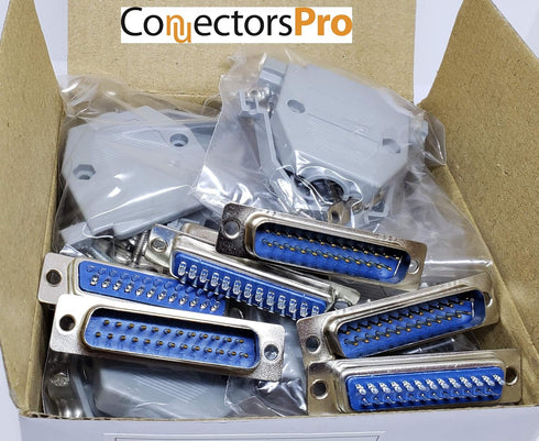6 Sets Solder Cup DB25 Male + Plastic Hoods, 25 Pins D-Sub Connector & Hood Set, 12-Pack (6 DB25 Males + 6 Hoods)...