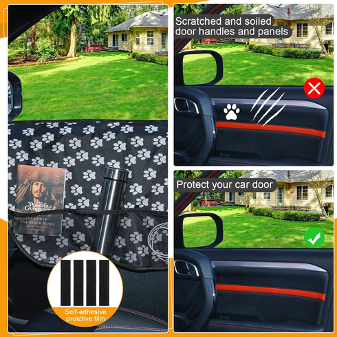 2 Pcs Car Door Protector Pet Dog Paw Prints Car Door Cover Protector Waterproof Scratching Nonslip Universal Fit Car Door Guard with Storage Pocke...