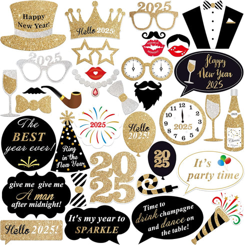 KatchOn Photo Booth Props for New Years Eve 2025 - Huge Pack of 35 | Happy New Year Decorations and Party Supplies...