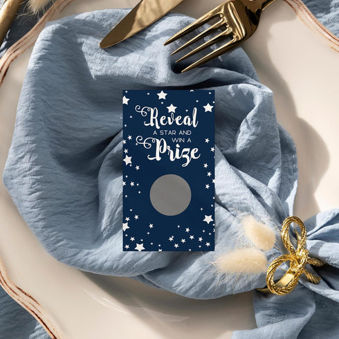 Paper Clever Party Blue Twinkle Star Bridal Shower Games Pack: 28 Scratch-Off Raffle Cards for Wedding & Engagement Parties...