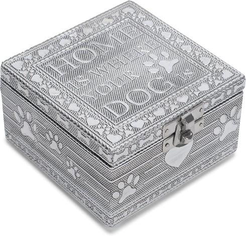 Cottage Garden Home Dog Pawprint Silver Tone Metal Jewelry Keepsake Box...