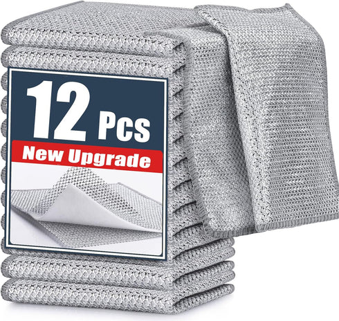 Navona 12 Pcs New Upgrade Steel Wire Dishcloth,Triple-Layer Steel Wire Cleaning Cloth,Powerful Cleaning Non-Scratch Wire Dishcloth Rag for Cookwar...