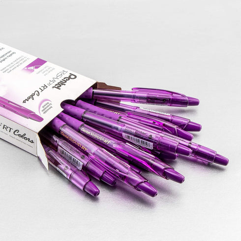 Pentel RSVP RT Colors Retractable Ballpoint Pen, (1.0mm) Medium Line, Barrel, Violet Ink, Box of 12 (BK93CRV-V)...