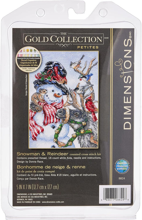Dimensions Gold Collection Counted Cross Stitch Kit, Snowman and Reindeer, 18 Count White Aida, 5'' x 7''...