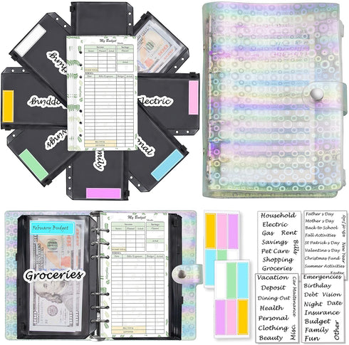 A6 PVC Money Organizer, 6-Ring Budget Planner kit with Cash envelopes, Budget Refill Inserts, Cash Pockets, Matched Stickers and Labels, 7.4"x 5.7...