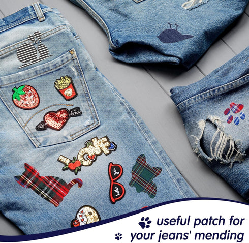 Syhood 15 Sheets Iron-on Patches Mending Fabric 4.92 x 11 Inch Iron on Clothes Patches on Repair Kit for Mending Fix Couch Pants Pockets Holes Kne...