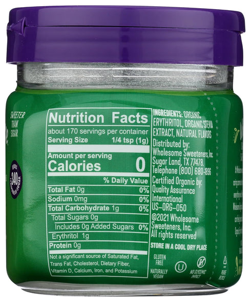 Wholesome Sweeteners Organic Stevia, 6oz Jar, Zero Calorie Sweetener Blend, Keto Friendly, Non GMO, Gluten Free & Vegan, 1 Pack...