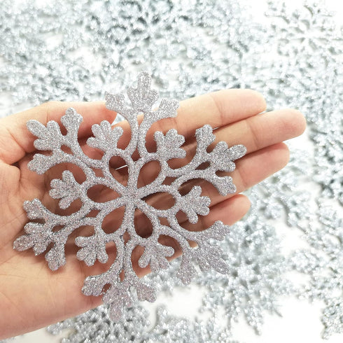 36 Pack Silver Snowflake Ornaments Plastic Glitter Snow Flakes Ornaments for Winter Christmas Tree Decorations Size Varies Craft Snowflakes...