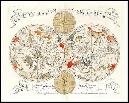 Posterizer 1 pcs-1675 double hemisphere celestial chart by Louis Vlasbloem-Astrology & Zodiac Art-décor for living room, bedroom- UNFRAMED Wall Ar...