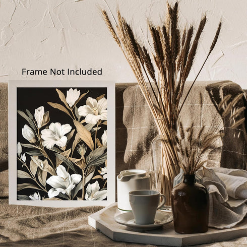 Posterizer 1 pcs-white-beige flowers with dark background-Floral & Botanical Art-Abstract & Modern Art-Decor for Home & Office- UNFRAMED Wall Art...