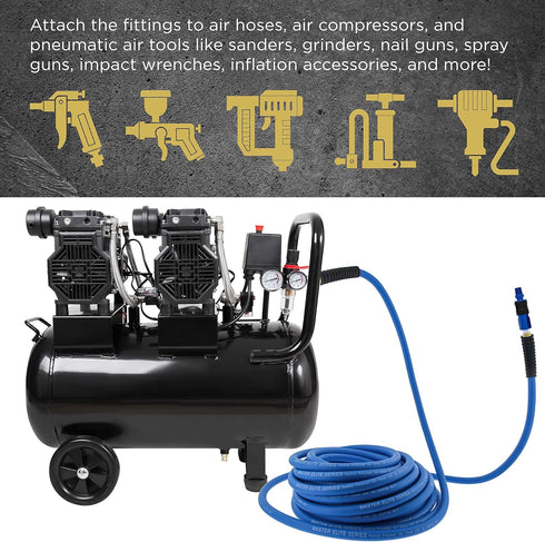 Master Elite Series 12 Piece Industrial I/M Type Plug Air Fittings Set with 1/4" NPT Male Threads - Attach to Quick-Connect Couplers, Hoses, Compr...
