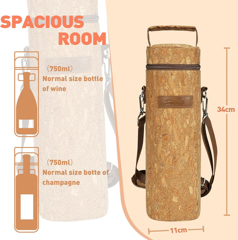Tirrinia Single Bottle Wine Tote Bag, Insulated Travel Wine Cooler Carrier with Shoulder Strap for Picnic, Party, BYOB Restaurant, Portable One Bo...