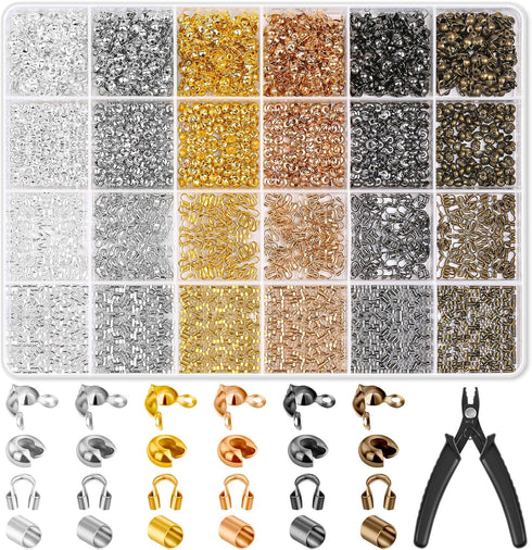 2220 Pieces Crimp Beads for Jewelry Making, Acejoz Knot Covers, Crimp Tubes and Wire Guardians with Crimping Pliers for DIY Jewelry Bracelets Neck...