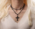 Sacina Gothic Layered Cross Necklace, Zinc Alloy Black Bead Cross Choker Necklace, Halloween Goth Jewelry Gift for Women (Layered Bead Cross)...