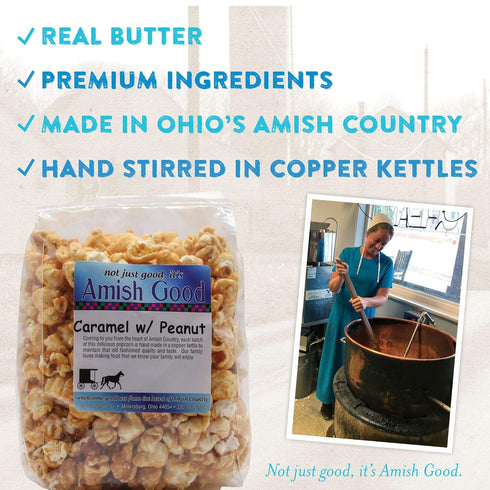 Amish Good Premium Caramel Popcorn with Peanuts * Real Butter and Coconut Oil in 12 oz Bag...
