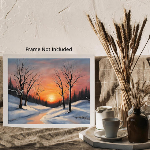 Posterizer 1 pcs-snowy jungle in winter in oil painting style-3-Landscape & Nature Art-GIft for Men Women Teens-Living Room Bedroom Decor- unframe...