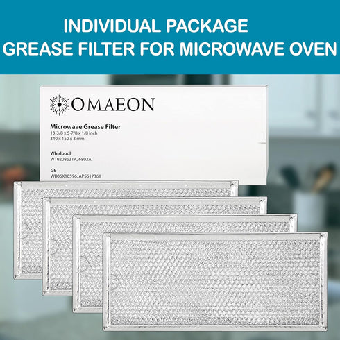 W10208631A, GE WB06X10596, AP5617368 Grease Filter Replacement for Many Whirlpool Microwaves filter 13 x 6 (Packed in Box) (4-Pack)