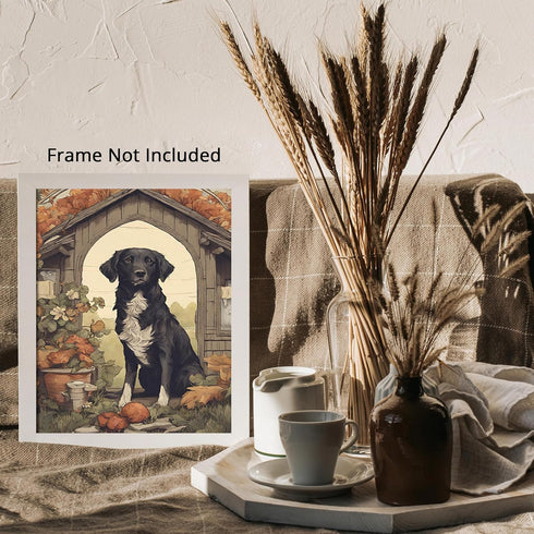 Posterizer 1 pcs- Black and white dog standing in its doghouse-Art for Animal Lovers-Floral Botanical Art- Gift for Men Women Teens-Decor for Bedr...