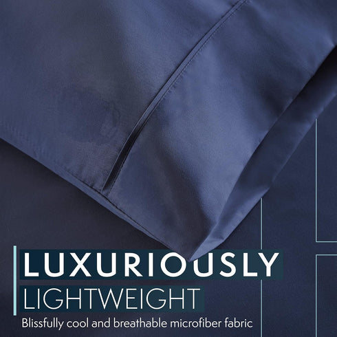 HC Collection King Pillow Cases Set of 2- Microfiber, Extra Soft Pillowcases - Easy Care & Machine Washable - Navy...