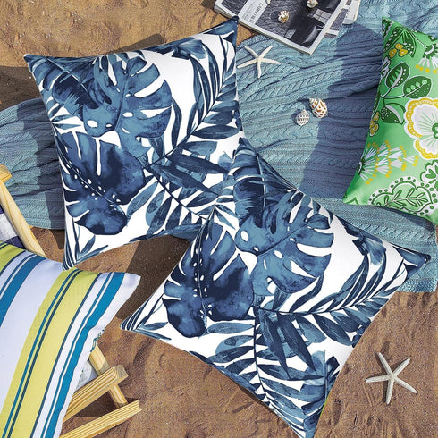 Pack of 4 Outdoor Decorative Throw Pillow Covers Waterproof Pillow Covers Tropical Leaf Farmhouse Cushion Cases 18x18 Outside Pillows for Patio Fu...