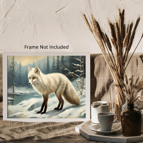 Posterizer 1 pcs-white arctic fox in snowy winter scene-oil painting style 3-Art for Animal Lovers-Landscape & Nature Art-Decor for Home & Office-...