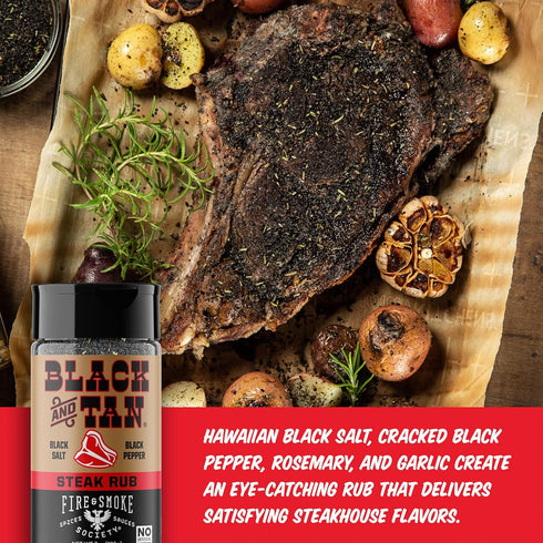 Fire & Smoke Society Black & Tan Steak Seasoning | BBQ Rubs, Steak Rub for Smoking and Grilling Meat | Steaks, Brisket, Burgers Dry BBQ Rubs and S...