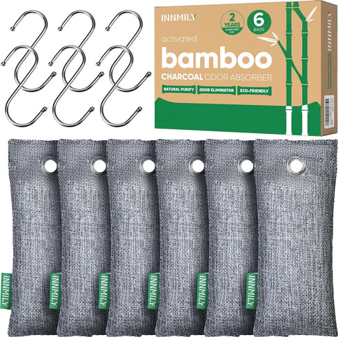 Activated Charcoal Odor Absorber,6 Pack Nature Odor Eliminator for Shoes, Bamboo Charcoal Air Purifying Bags,Shoe Deodorizer and Moisture Absorber...