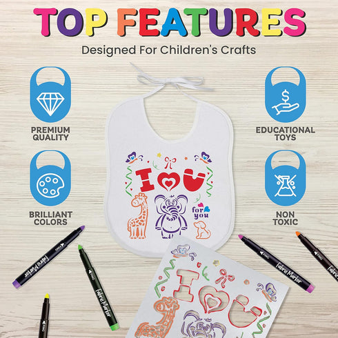 Baby Bibs Set - 2 Ply Knit Terry Solid White Feeder Bibs - Kit Includes, 8 Bibs, 8 Fabric Markers, 8 Stencils, Baby Gifts - Registry For Baby - Ge...