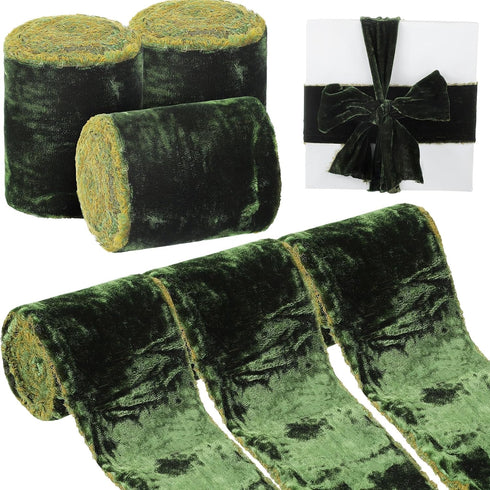 Jutom Velvet Ribbons for Gift Wrapping, Crafts - 3 Rolls, 3 Inch x 3 Yard, Olive Green...
