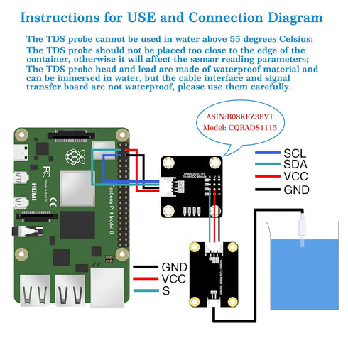 TDS (Total Dissolved Solids) Meter Sensor Compatible with Raspberry Pi/Arduino Board. for Liquid Quality Analysis Teaching, Scientific Research, L...