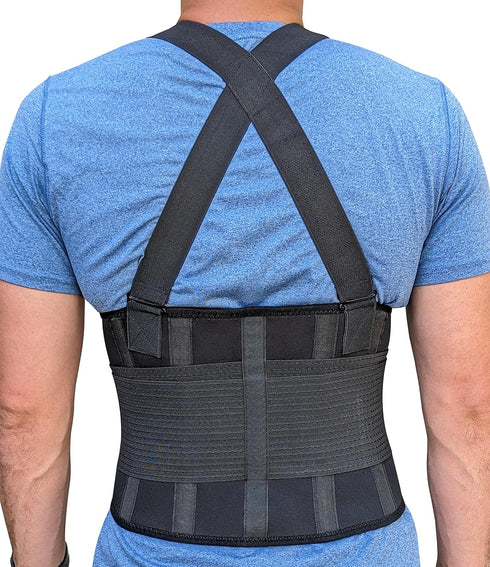 Adjustable Lower Back Support Belt with Suspenders - Heavy Duty Work Brace for Men & Women - Industrial Strength Lumbar Protection for Constructio...