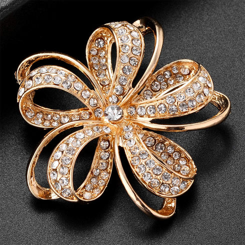 Nicole Miller Gold Twisted Petals Flower Crystal Rhinestones Brooch...