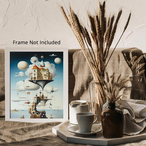 Posterizer 1 pcs-futuristic surreal scenary with floating buildings-Abstract & Modern Art-Fantasy & Fiction Art-Gift for Art Lovers-Decor for Home...