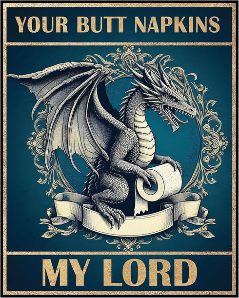 Posterizer 1 pcs-Butt Napkins-Gothic Dragon-Men's Restroom Print-Comedy Art-Retro Art-Gifts for Men- Bathroom, restroom Decor- unframed wall art...